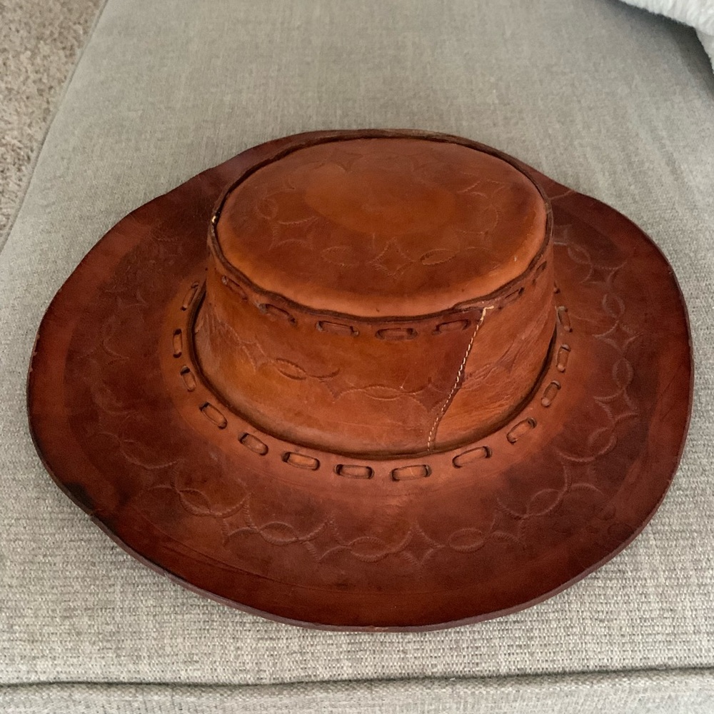 Hand stitched Leather Hat. Made in Mexico.